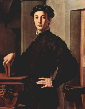 Репродукция картины "portrait of a young man with book" художника "бронзино аньоло"