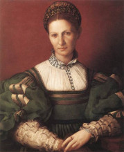 Репродукция картины "portrait of a lady in green" художника "бронзино аньоло"