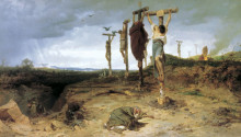 Репродукция картины "cursed field. the place of execution in ancient rome. crucified slave" художника "бронников фёдор"