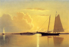 Репродукция картины "schooner in fairhaven harbor, sunrise" художника "брэдфорд уильям"