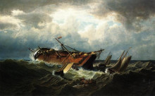 Копия картины "shipwreck off nantucket (also known as wreck off nantucket, after a storm)" художника "брэдфорд уильям"