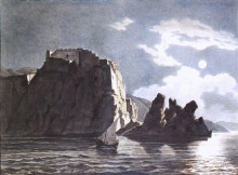 Картина "скалы и луна ночью" художника "брюллов карл"