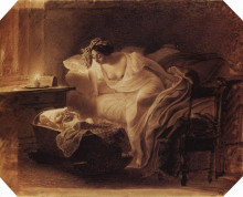 Репродукция картины "мать, просыпающаяся от плача ребенка" художника "брюллов карл"