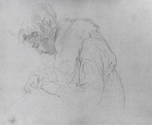 Репродукция картины "портрет молодой женщины за вышиванием" художника "брюллов карл"