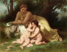 Репродукция картины "young woman contemplating two embracing children" художника "бугро вильям адольф"