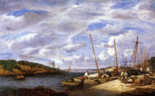 Картина "douarnenez, fishing boats at dockside" художника "буден эжен"