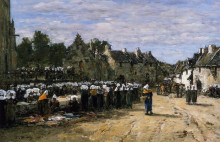 Картина "the market at landenneau" художника "буден эжен"