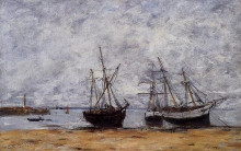 Копия картины "the port portrieux at low tide" художника "буден эжен"