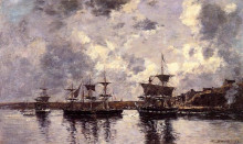 Картина "camaret, three masters anchored in the harbor" художника "буден эжен"