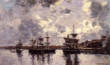 Репродукция картины "camaret, three masters anchored in the harbor" художника "буден эжен"