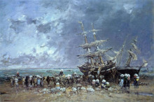 Копия картины "unloading the newfoundland fishing boat" художника "буден эжен"