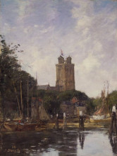 Репродукция картины "dordrecht, the great church from the canal" художника "буден эжен"