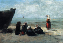 Репродукция картины "fisherwives waiting for the boats to return" художника "буден эжен"