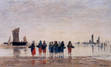 Репродукция картины "fisherwomen at berck" художника "буден эжен"