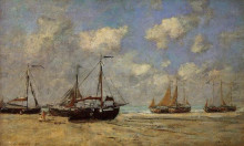 Репродукция картины "scheveningen, boats aground on the shore" художника "буден эжен"