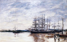 Картина "three masted ship in port, bordeaux" художника "буден эжен"