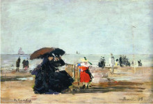 Картина "trouville, beach scene" художника "буден эжен"