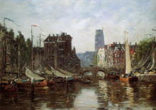 Картина "rotterdam, le pont de bourse" художника "буден эжен"