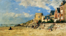 Картина "the tower malakoff and the trouville shore" художника "буден эжен"