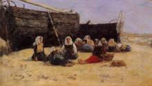 Копия картины "fishwomen seated on the beach at berck" художника "буден эжен"