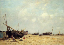 Картина "fishing boats aground and at sea" художника "буден эжен"