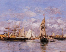 Копия картины "the port of trouville, high tide" художника "буден эжен"
