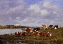 Репродукция картины "pasturage, the valley of the touques" художника "буден эжен"