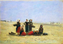 Картина "women on the beach at berck" художника "буден эжен"