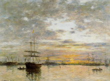 Картина "the port of le havre at sunset" художника "буден эжен"