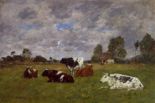 Репродукция картины "cows in a pasture" художника "буден эжен"