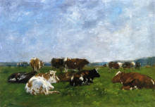 Репродукция картины "cows in a pasture" художника "буден эжен"