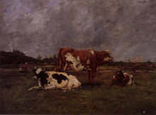Репродукция картины "cows in pasture" художника "буден эжен"