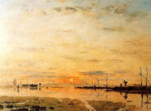 Картина "le havre. sunset at low tide." художника "буден эжен"