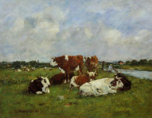 Копия картины "pasturage on the banks of the touques" художника "буден эжен"