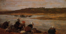 Картина "laundresses on the banks of the touques (the effect of fog)" художника "буден эжен"