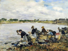 Репродукция картины "laundresses on the banks of the touques" художника "буден эжен"