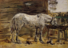 Картина "a horse drinking" художника "буден эжен"