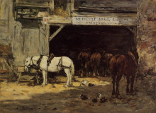 Копия картины "horses for hire in a yard" художника "буден эжен"