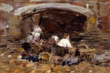 Репродукция картины "laundresses near a bridge" художника "буден эжен"