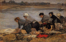 Репродукция картины "laundresses on the banks of the touques" художника "буден эжен"