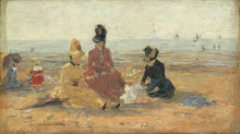 Репродукция картины "on the beach, trouville" художника "буден эжен"