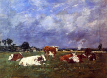 Картина "cows in the pasture" художника "буден эжен"