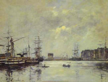 Копия картины "the port of ke havre (dock of la barre)" художника "буден эжен"
