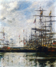 Картина "the port, ships at dock" художника "буден эжен"