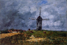 Копия картины "cayeux, windmill in the countryside, morning" художника "буден эжен"