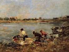 Копия картины "laundresses on the banks of the touques" художника "буден эжен"
