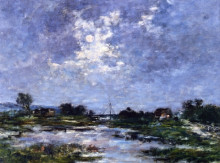 Копия картины "moonlight on the marshes, the toques" художника "буден эжен"