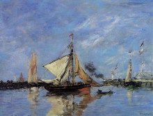 Картина "trouville, the jettys, high tide" художника "буден эжен"