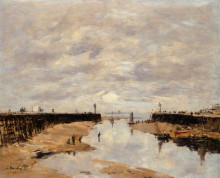 Репродукция картины "the jetties, low tide, trouville" художника "буден эжен"