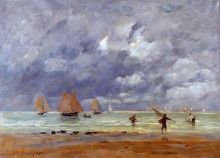 Картина "fishermen and sailboats near trouville" художника "буден эжен"